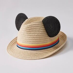 Hanna Andersson Tan Hat with Black Ears and Rainbow Band